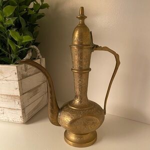 Vintage 1960’s  India Etched Brass Surah Dallah Genie Teapot Pitcher